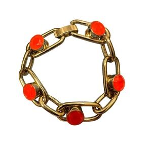 Neon Kate Spade NY "Get Rolling" Link Bracelet Flo Coral Pink Orange Gold Plate